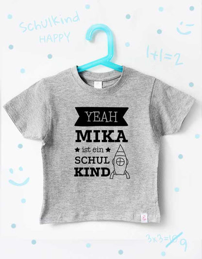 einschulung tshirt namen - rakete - grau schwarz