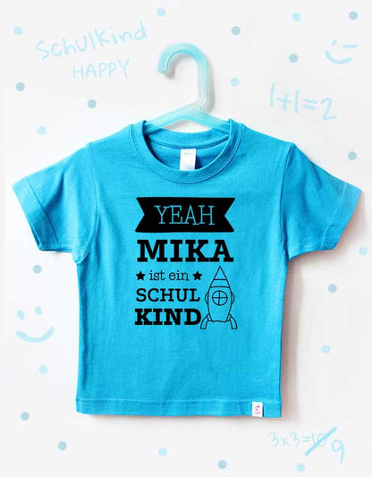 einschulung tshirt namen - rakete - türkis schwarz