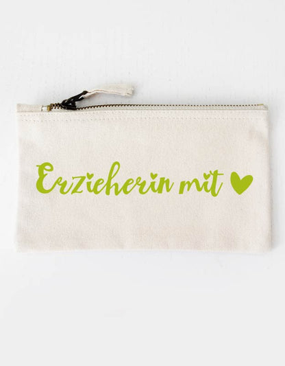 federtasche - erzieherin mit herz - beige grün