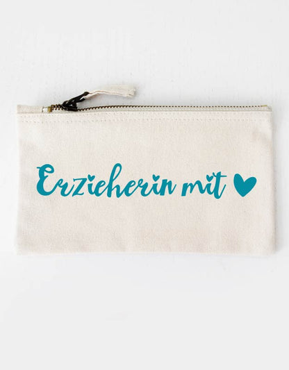 federtasche - erzieherin mit herz - beige türkis